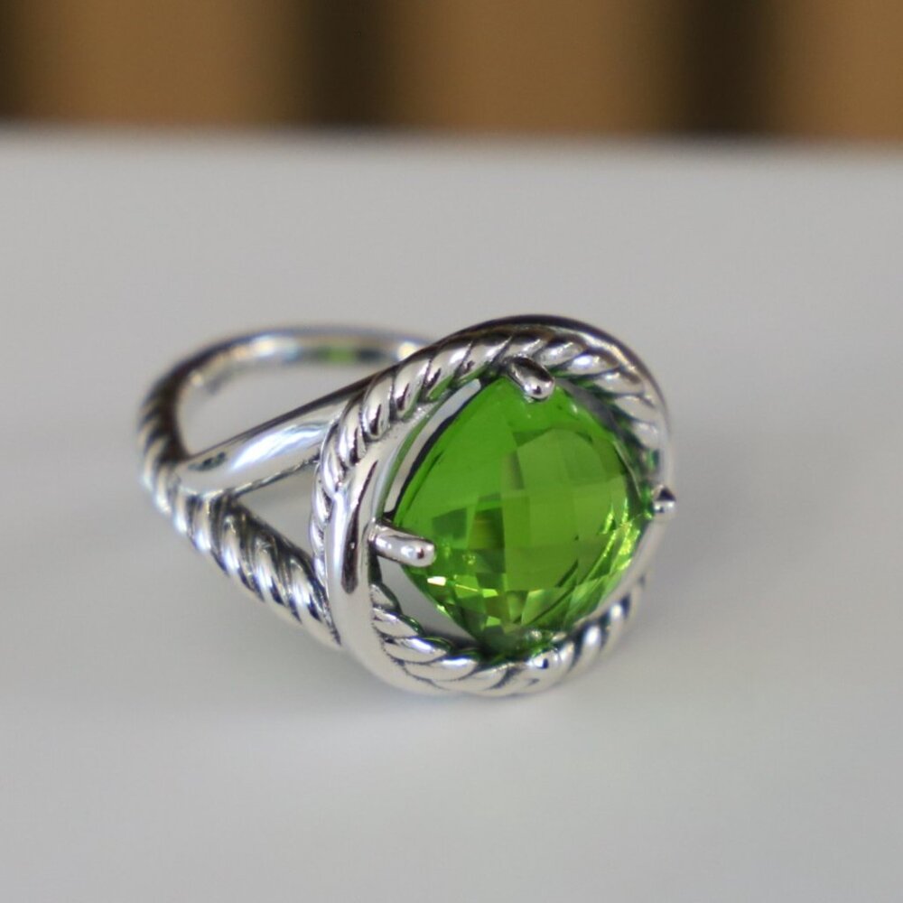 David Yurman Sterling Silver 11mm Infinity Ring with Peridot size 7